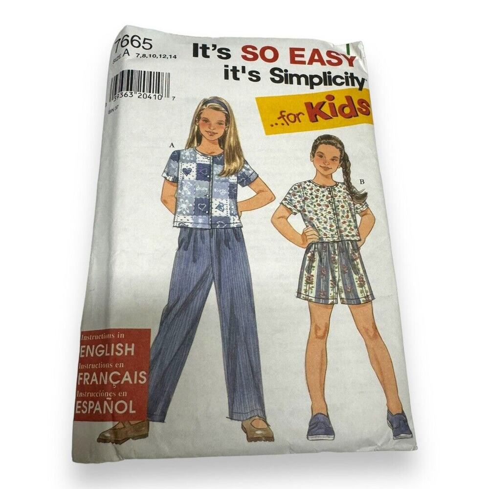 Simplicity Sewing Pattern 7665 Pants Shorts Knit Top Girls Size 7-14 Vintage